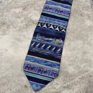 English Sports Shop 100% Silk Tie One Size Blue Striped Made‎ In Italy Necktie